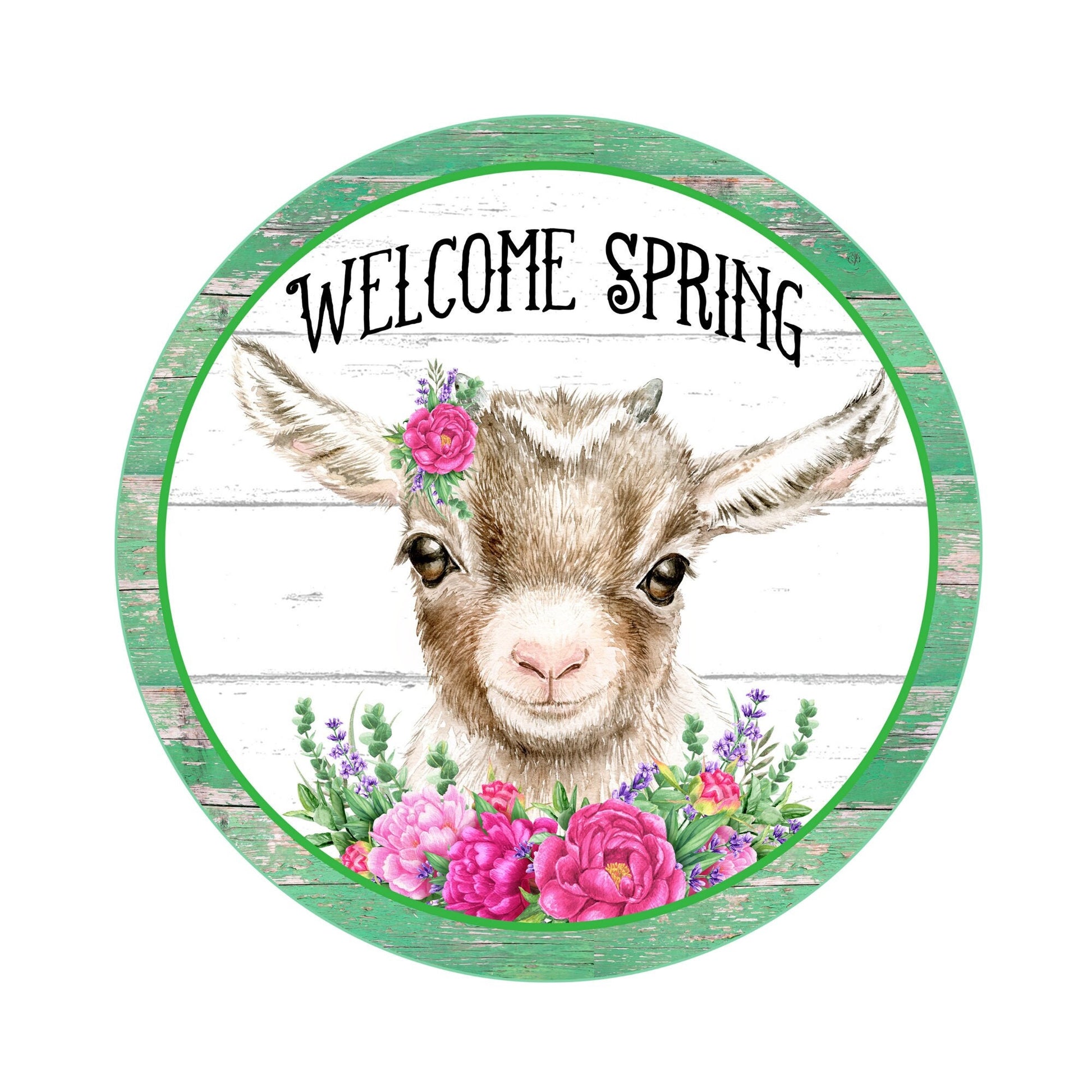 Farmhouse welcome wreath sign, hello spring, baby goat décor, spring wreath attachment, signs for wreaths