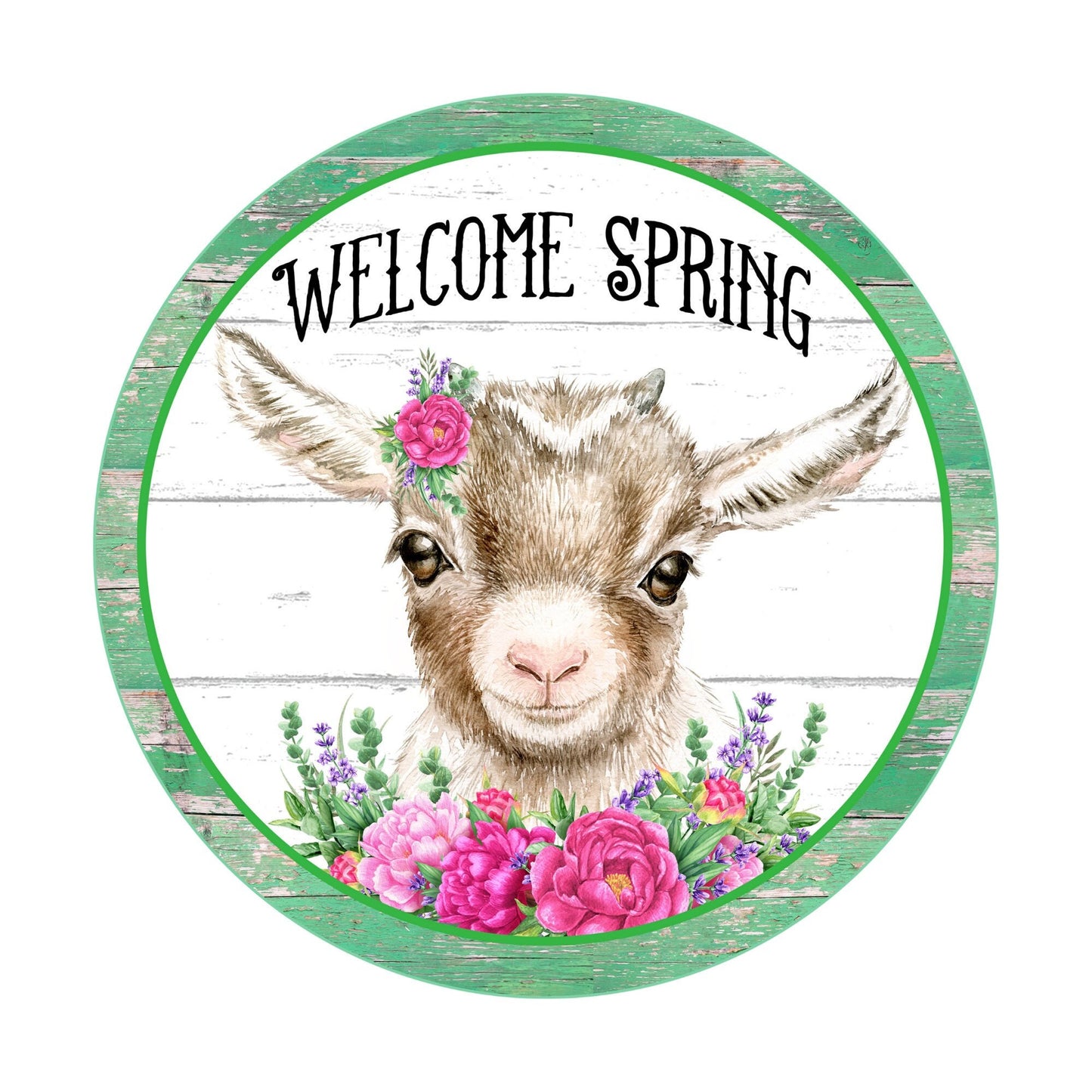 Farmhouse welcome wreath sign, hello spring, baby goat décor, spring wreath attachment, signs for wreaths