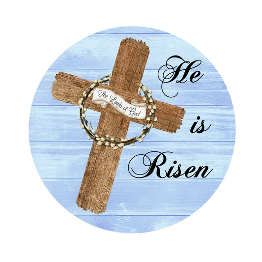 Religious easter wreath sign, He is risen wreath attachment, easter cross decoration, faith celebration, signs for wreaths