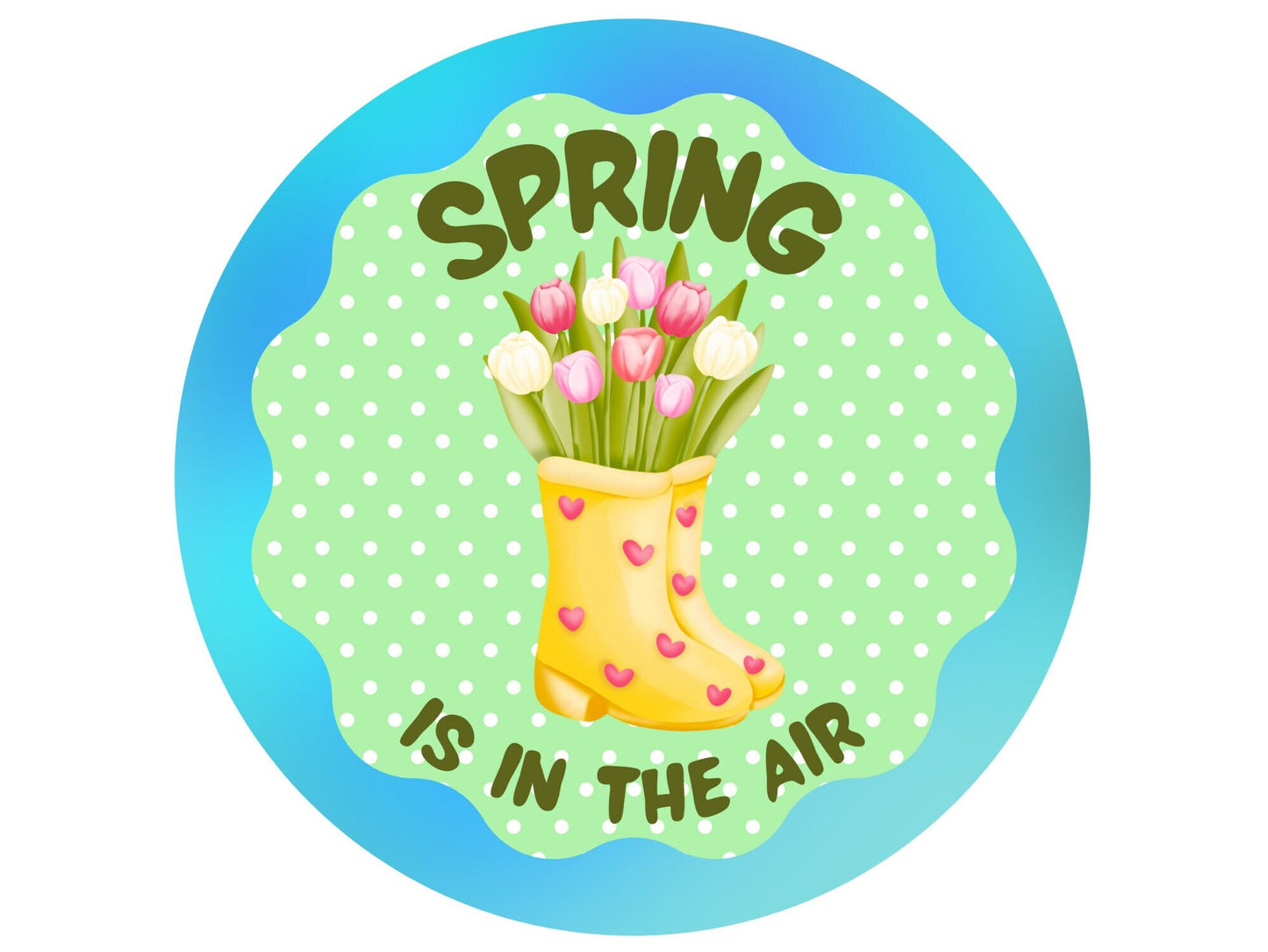 Spring Tulips wreath sign, spring is in the air floral wreath attachment, spring flowers in rainboots welcome metal sign