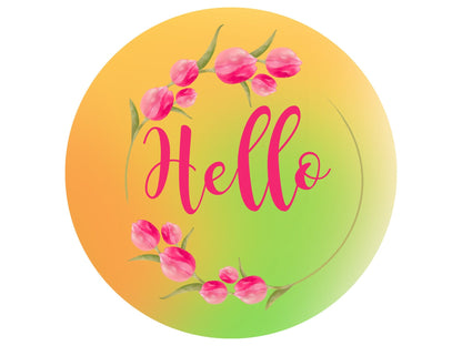 Hello Spring Tulip wreath sign, spring floral wreath attachment, Pink Tulips Hello metal sign, signs for wreaths