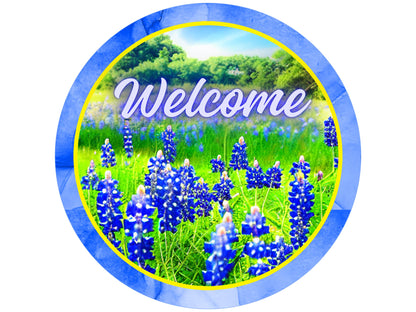 Texas Bluebonnet Floral Wreath sign, Spring Bluebonnets in Meadow Metal Sign, Texas flower lover gift