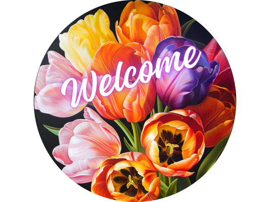 Welcome Tulip wreath sign, spring floral wreath attachment, signs for wreaths