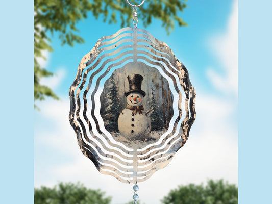 Rustic Snowman Wind Spinner, Ten Inch Hanging Winter Wind Sun Catcher, 10" Garden Art, Garden Lover Gift, Spiritual Gift, SLWS-81324-1