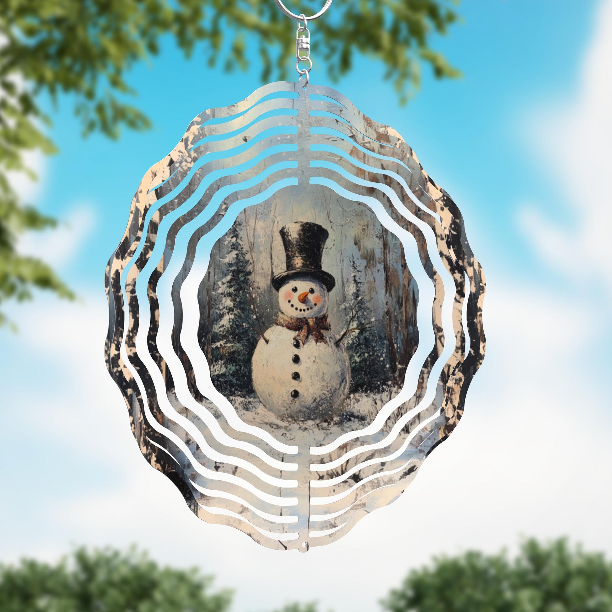 Rustic Snowman Wind Spinner, Ten Inch Hanging Winter Wind Sun Catcher, 10" Garden Art, Garden Lover Gift, Spiritual Gift, SLWS-81324-1