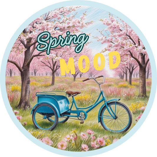 Spring Cherry Blossom Wreath Sign, Spring Floral Wreath Attachment, Vintage Bicycle and cherry tree wreath attachment, Blue bike sign