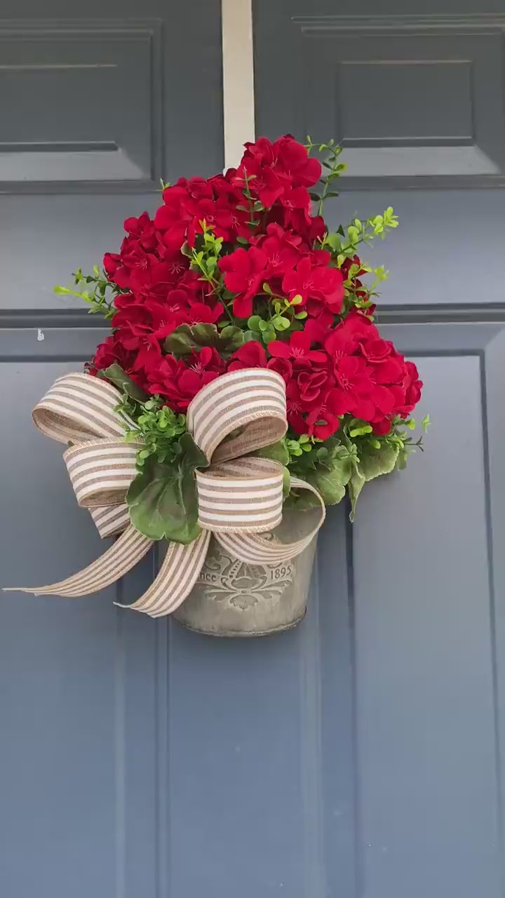 Summer Red Geranium Door newest Basket