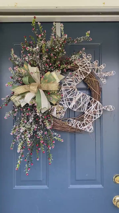 Rustic Winter Berry Wreath with Primitive Deer