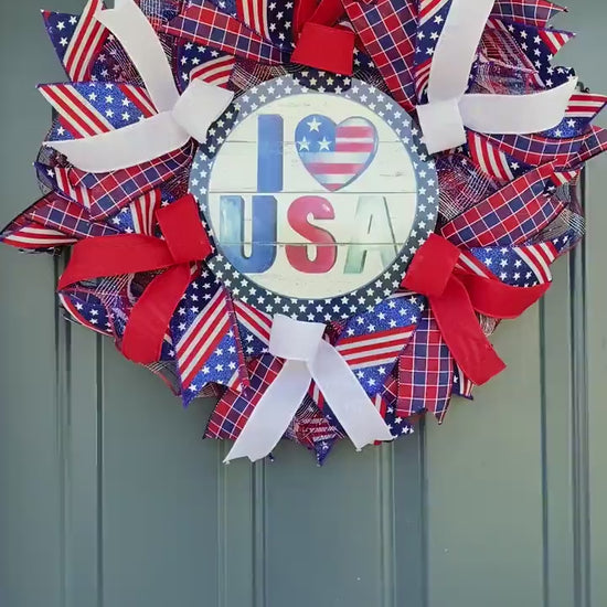 Patriotic Summer Welcome Wreath, Military Family Wreath, Americana Porch Decor, Veteran Gift, 4th of July Wreath