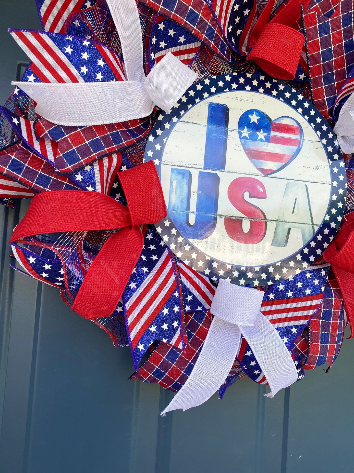 Patriotic Summer Welcome Wreath, Military Family Wreath, Americana Porch Decor, Veteran Gift, 4th of July Wreath