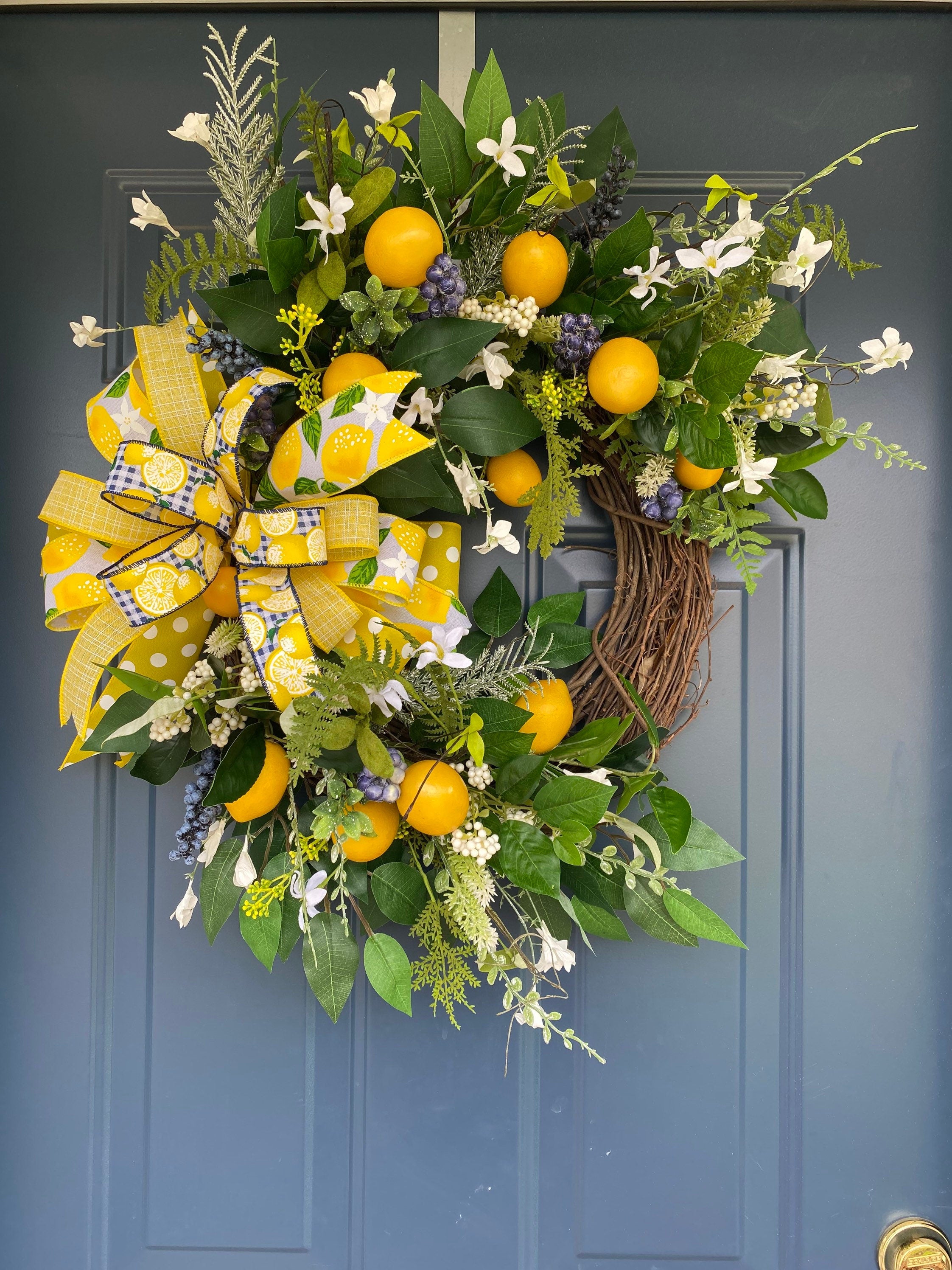 Lemon and Blueberry hotsell Wreath Lemon Wreath Summer Wreath Front Door Wreath Door Hanger Lemon Decor