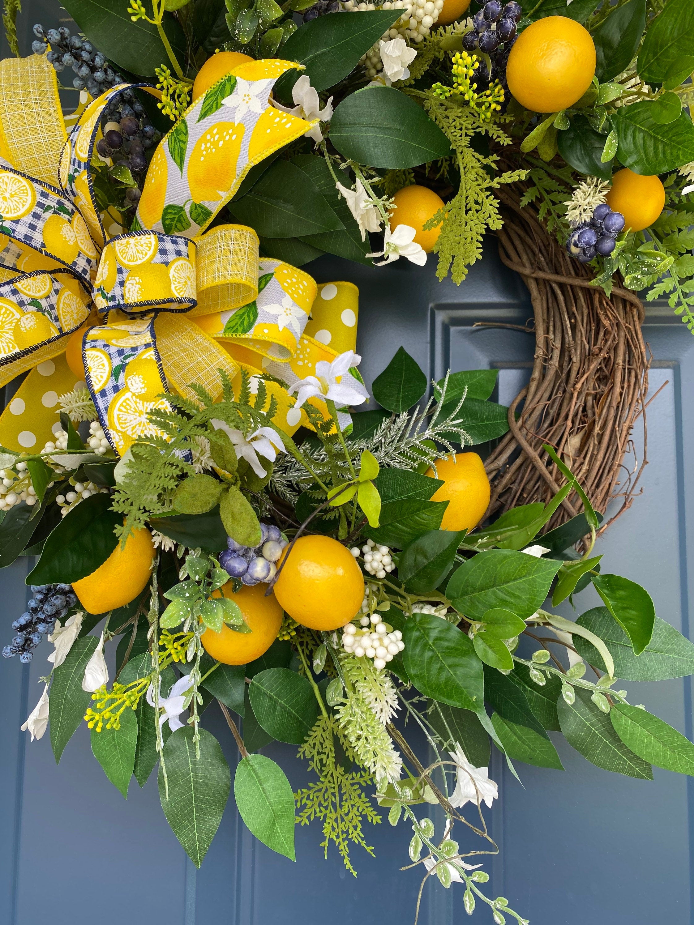 Lemon and Blueberry Wreath Lemon shops Wreath Summer Wreath Front Door Wreath Door Hanger Lemon Decor